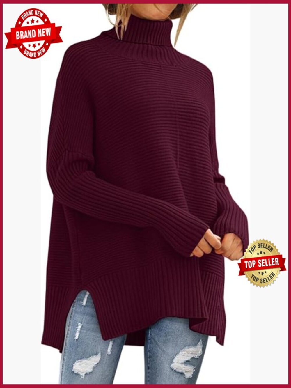 Oversized Turtleneck Sweater Chunky Knit Long Sleeve Pullover Tunic Fall Winter